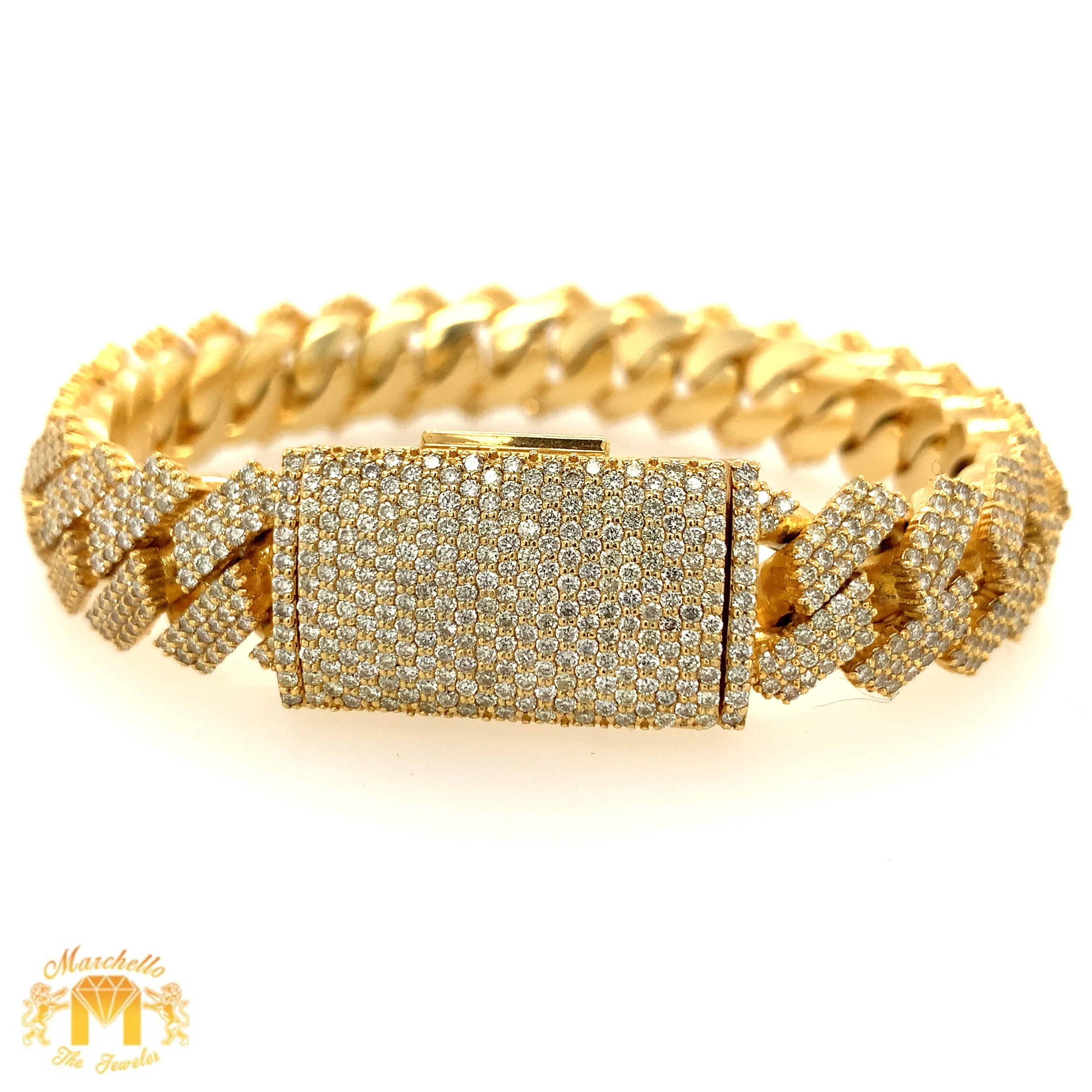 14k Gold 16.7mm Diamond Edge Cuban Link Bracelet (VS/SI clarity diamonds)