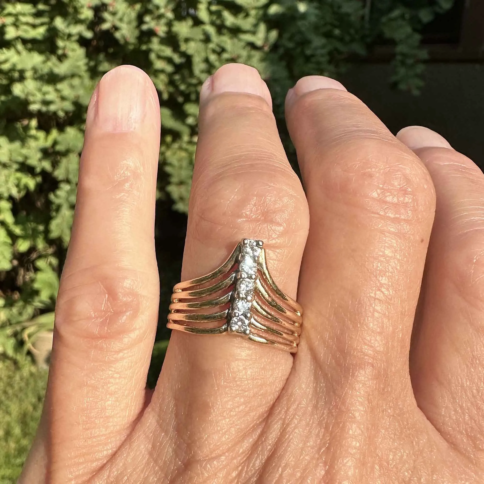 14K Gold Five Row Diamond Chevron Cocktail Ring