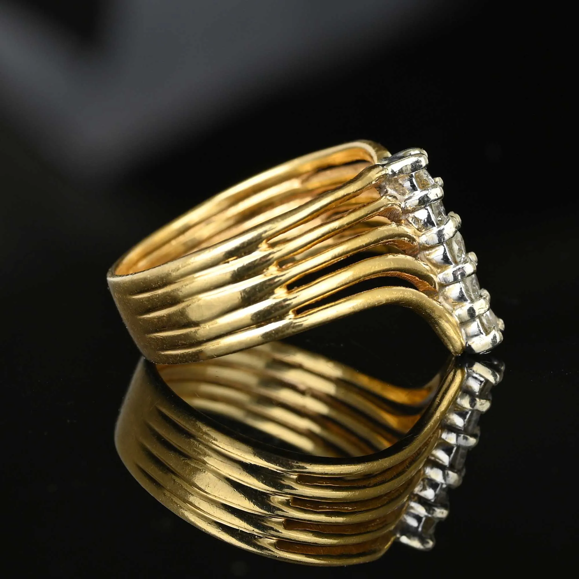 14K Gold Five Row Diamond Chevron Cocktail Ring