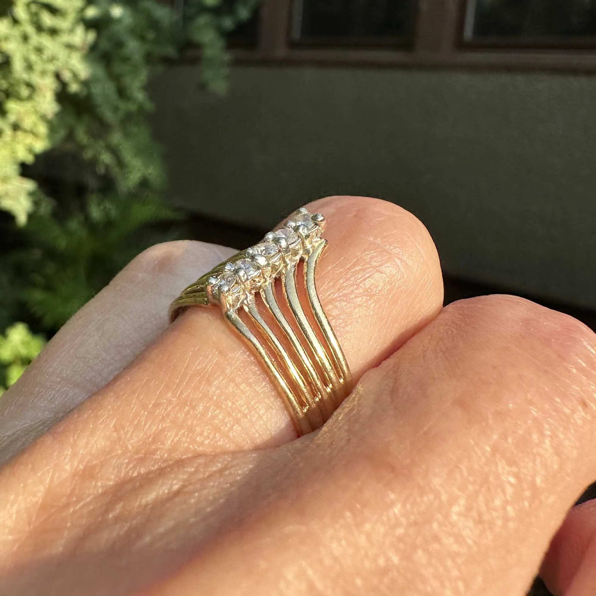 14K Gold Five Row Diamond Chevron Cocktail Ring