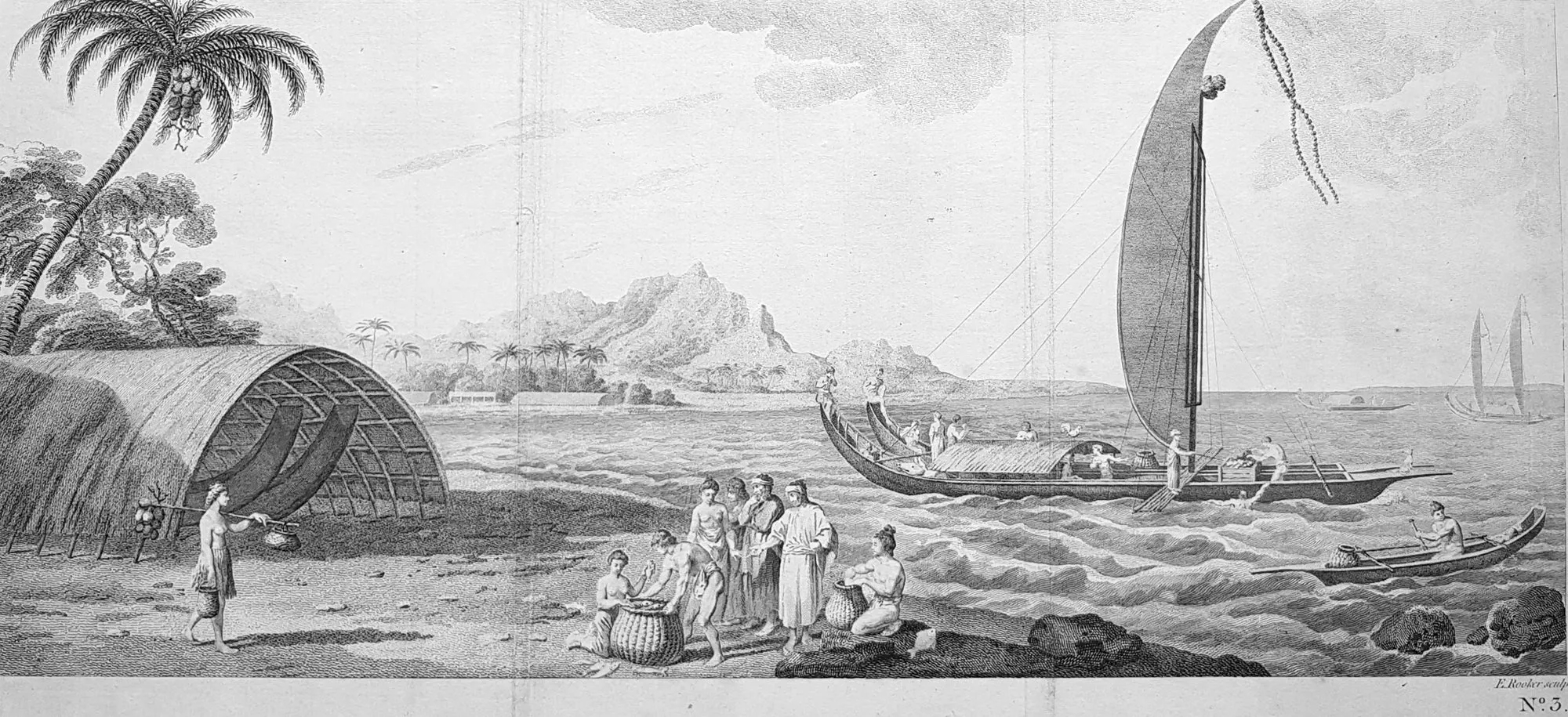 1773 Hawkesworth Antique Print Raiatea Island, French Polynesia - Capt Cook 1769