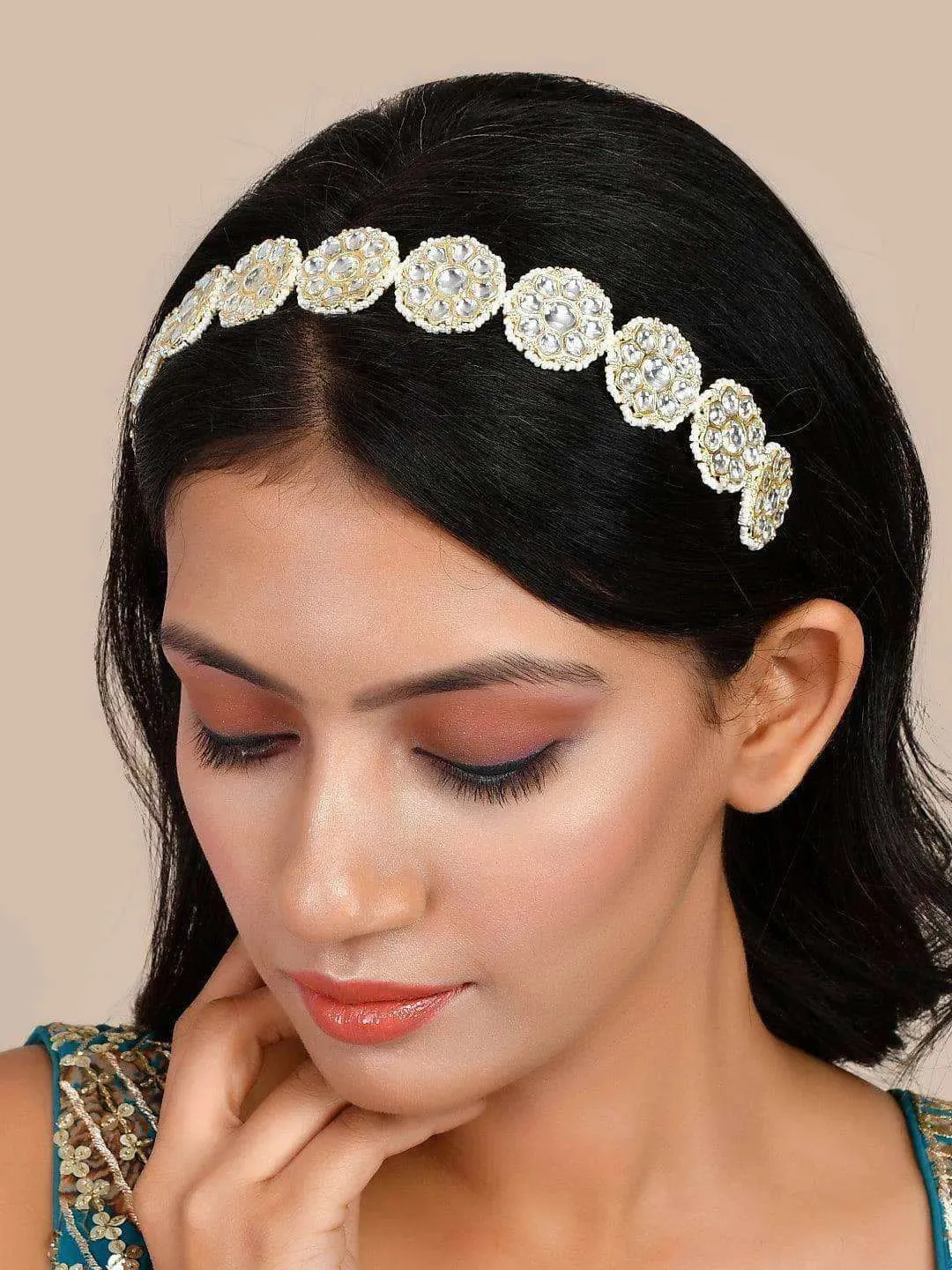 Aimee Barua In Floral Shape Kundan Studded Hair Band