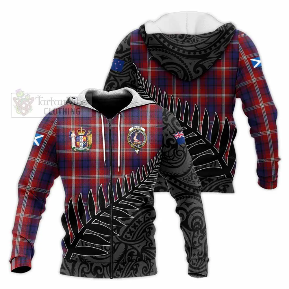 Ainslie Crest Tartan Knitted Hoodie with New Zealand Silver Fern Half Style