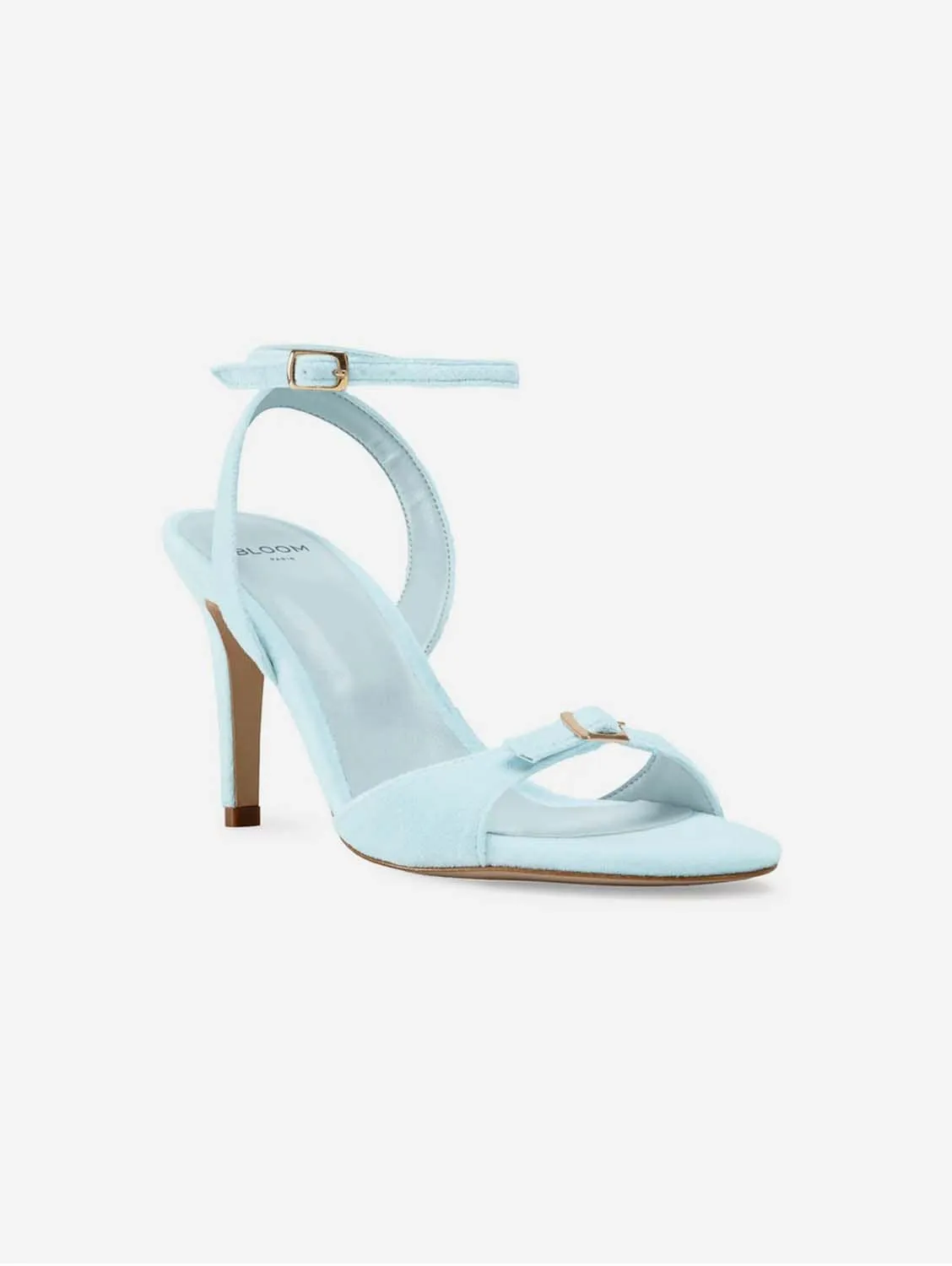 Anna Vegan Velvet Heeled Sandals | Sky Blue