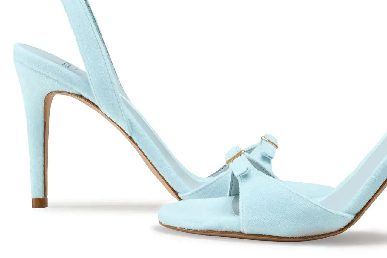 Anna Vegan Velvet Heeled Sandals | Sky Blue