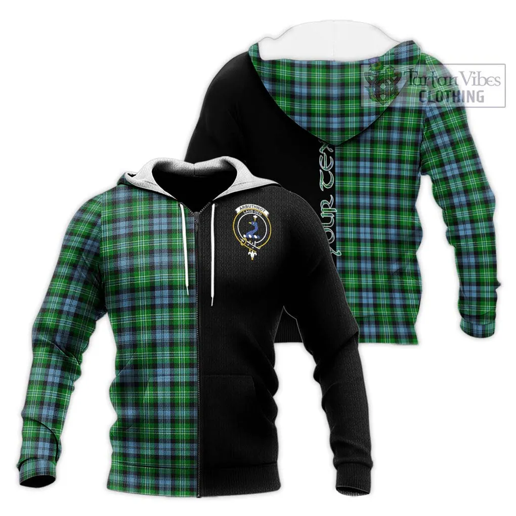 Arbuthnot Ancient Tartan Knitted Hoodie with Family Crest and Half Of Me Style