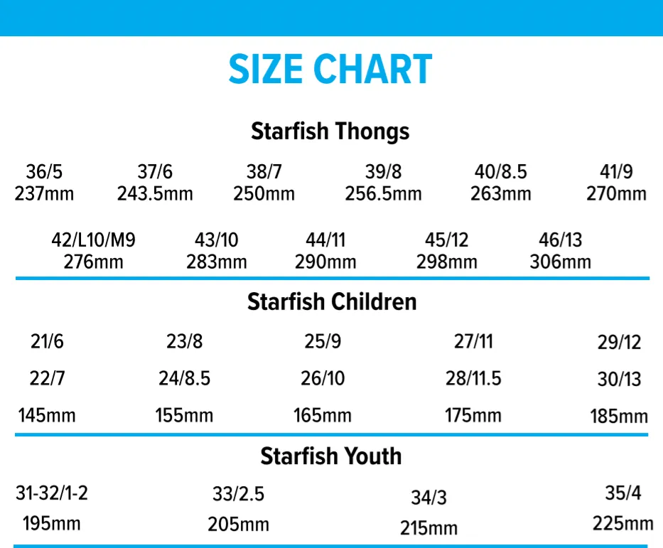 Aussie Soles Starfish Thongs Kids sizes