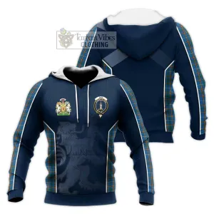 Bain Tartan Knitted Hoodie with Family Crest and Lion Rampant Vibes Sport Style