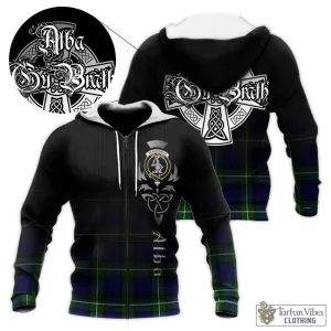 Bannerman Tartan Knitted Hoodie Featuring Alba Gu Brath Family Crest Celtic Inspired