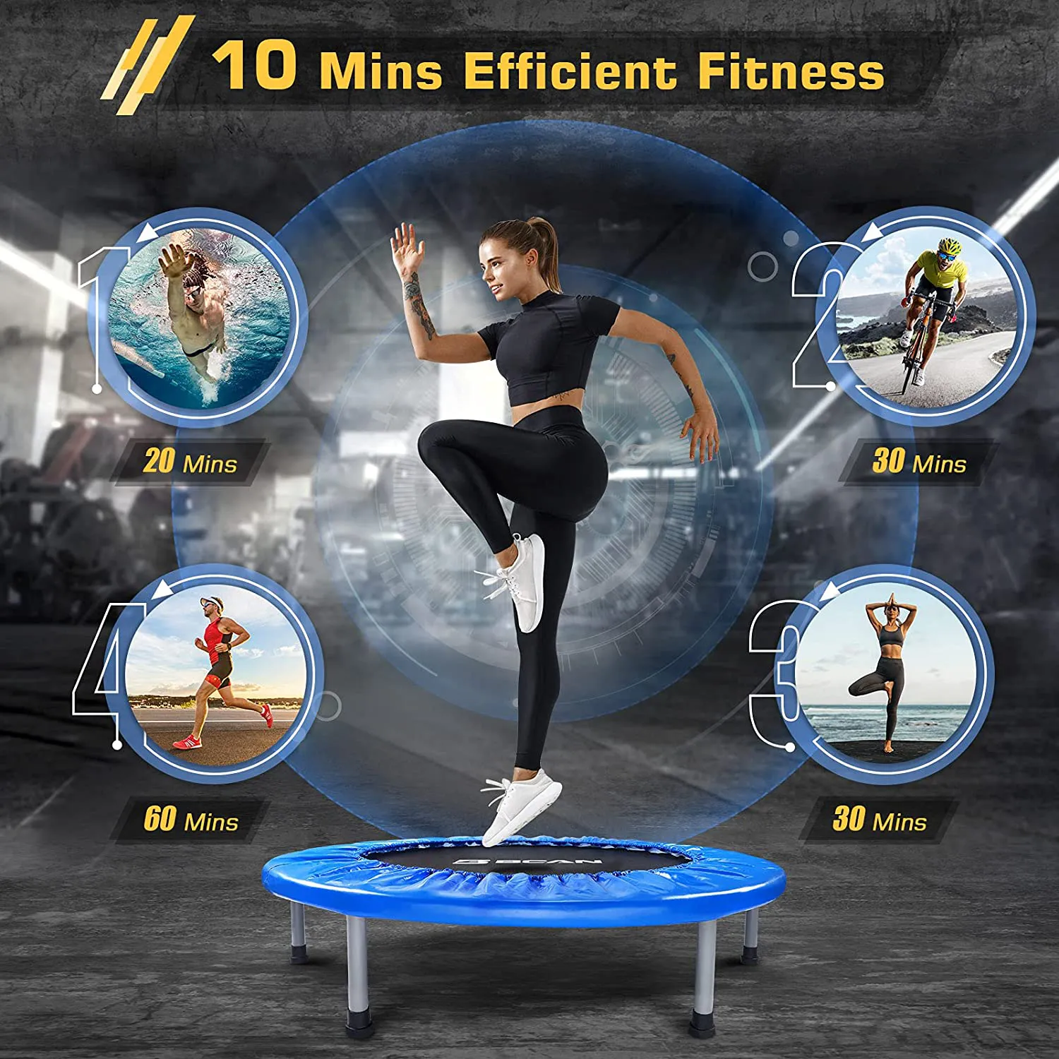 BCAN Mini Trampoline for Adults Exercise Rebounder Indoor Trampoline for Kids 38 Inch Small Trampoline Foldable Workout Trampoline Folding Fitness Trampoline Max 300 LBS