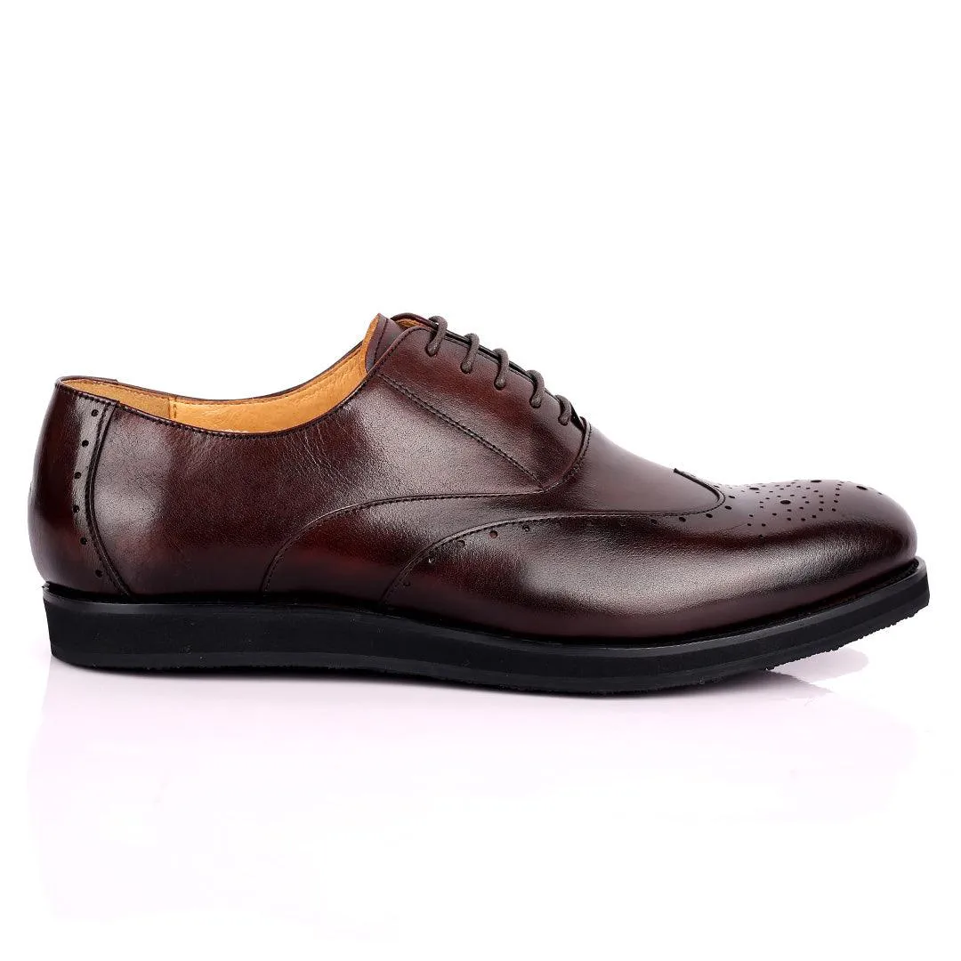 Berlut Classic Brogue Lace Up Designed Leather Shoe - Coffee