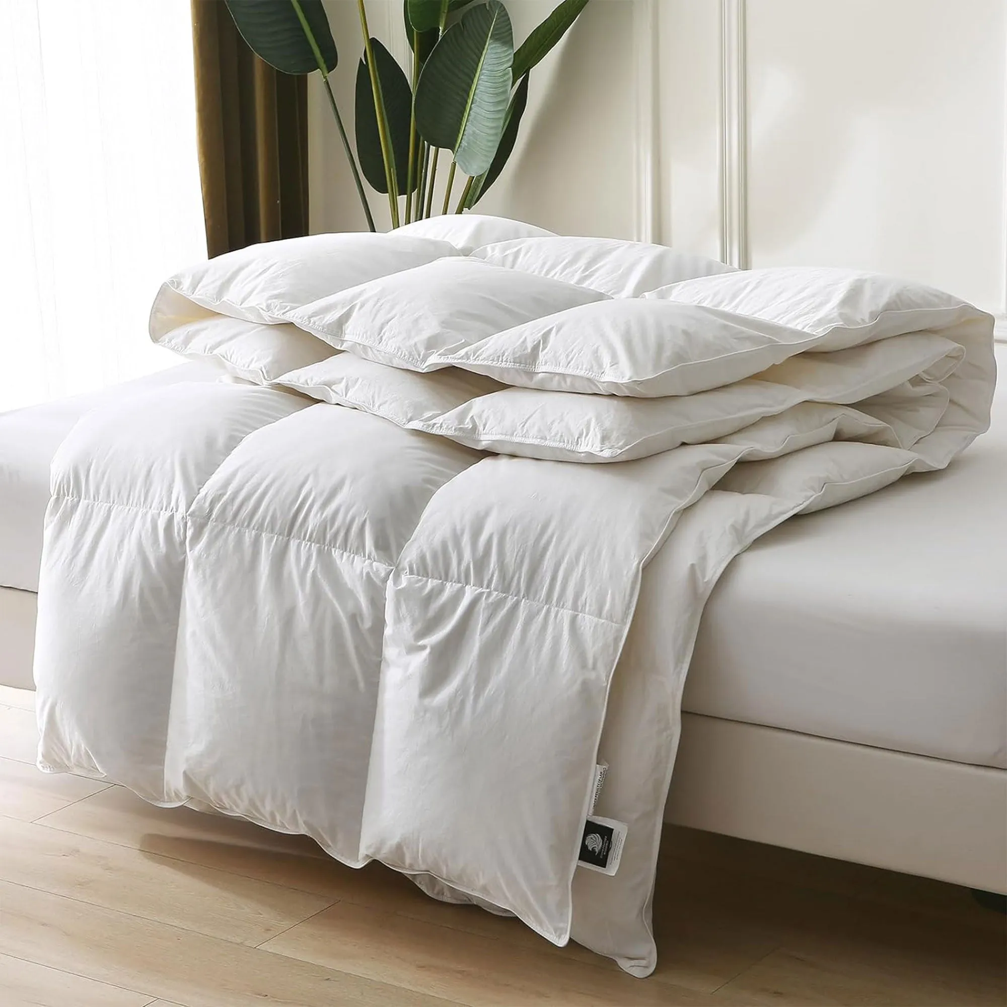 BPC 90 x 90” Queen Sized Lightweight All Season Feathers Down Comforter, White