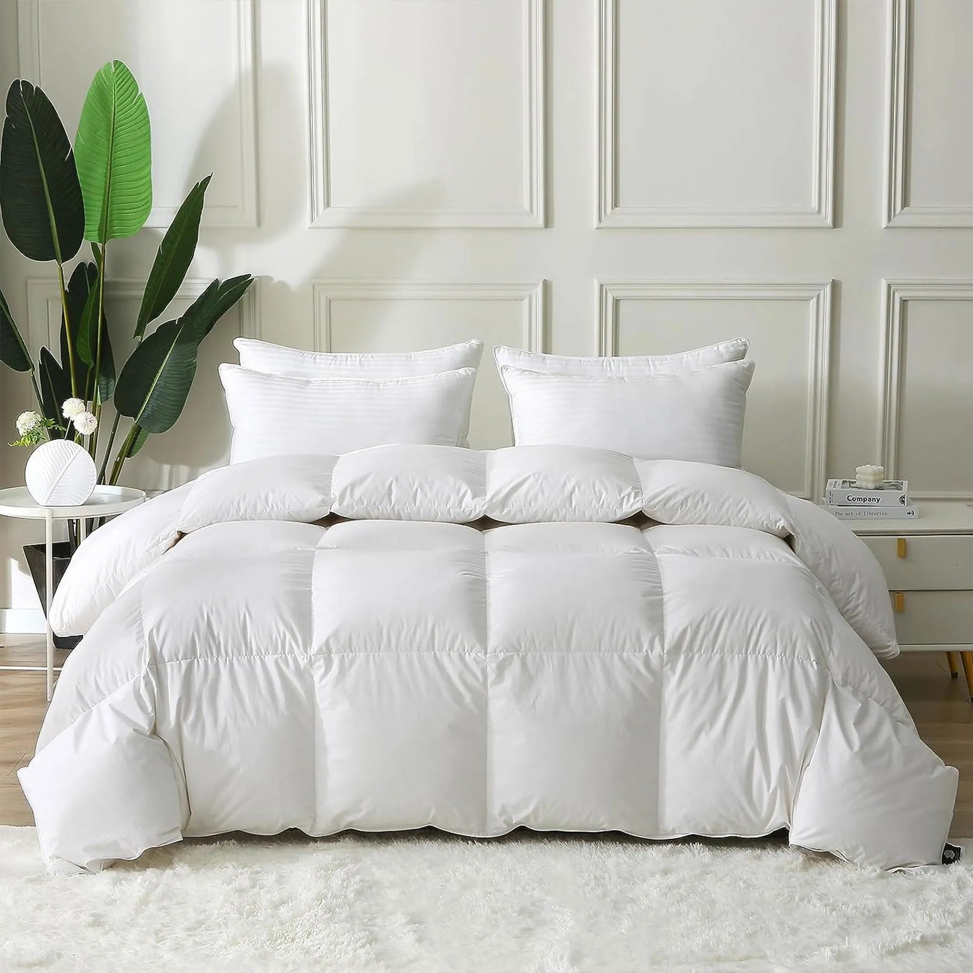 BPC 90 x 90” Queen Sized Lightweight All Season Feathers Down Comforter, White