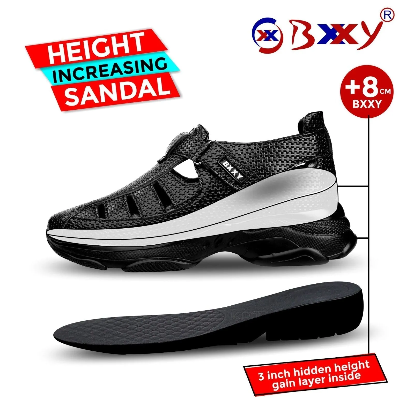 Bxxy Men's New Stylish 3 Inch Hidden Height Increasing Casual Sandals