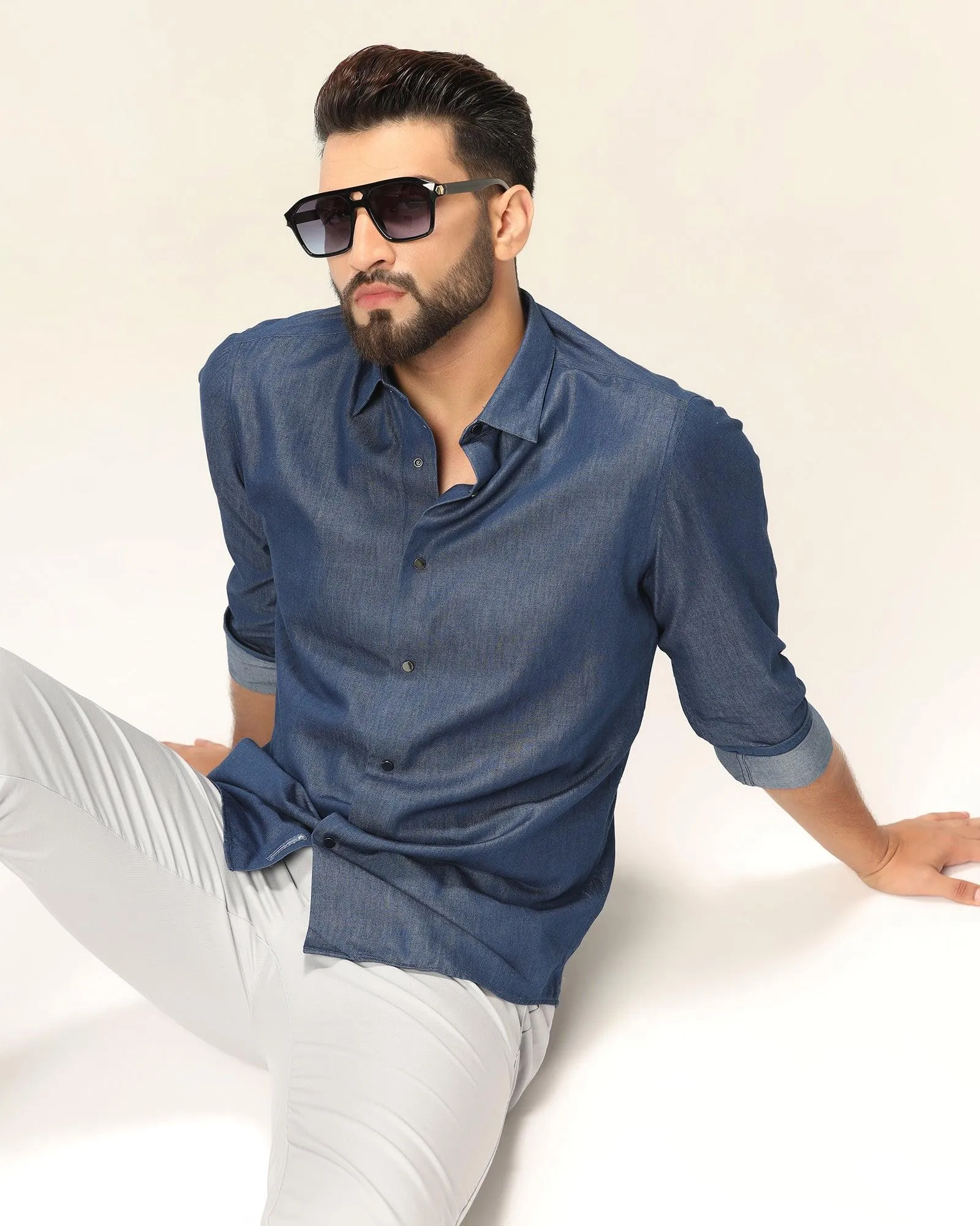 Casual Indigo Solid Shirt - Allen