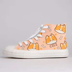 Cici the Corgi High Top Canvas Shoes - Unisex