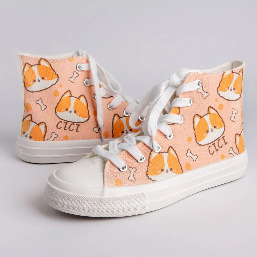 Cici the Corgi High Top Canvas Shoes - Unisex