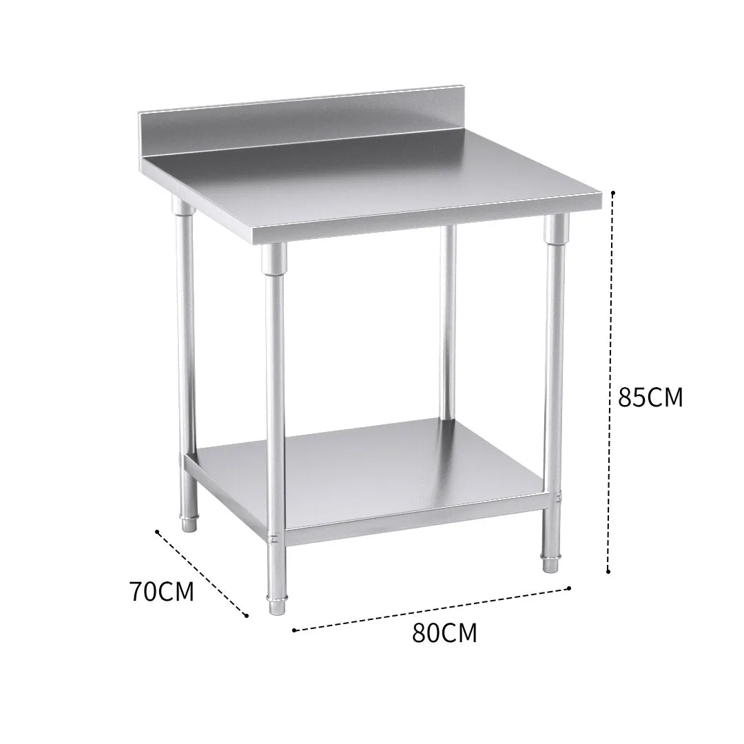 Commercial Stainless Steel Table Catering Kitchen Prep Work Bench W/ Back-splash 80 x 70cm