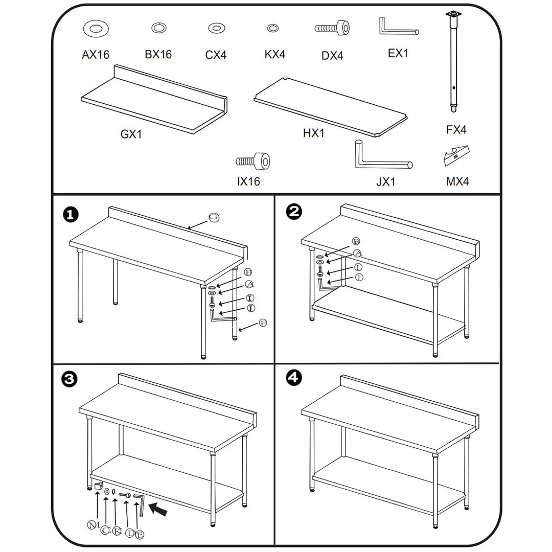 Commercial Stainless Steel Table Catering Kitchen Prep Work Bench W/ Back-splash 80 x 70cm