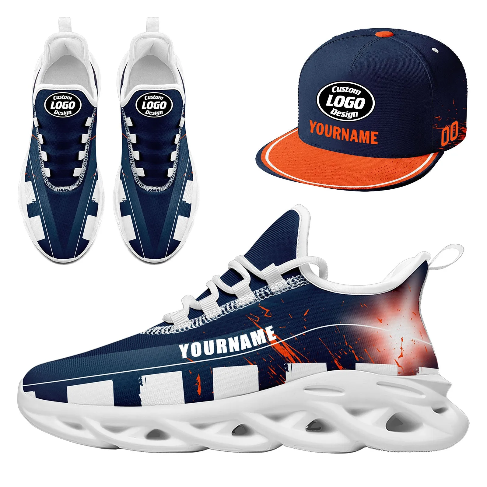 Custom Blue Orange White Denver MaxSoul Shoes and Hat Combo Offer Personalized Combo ZH-D020264-10