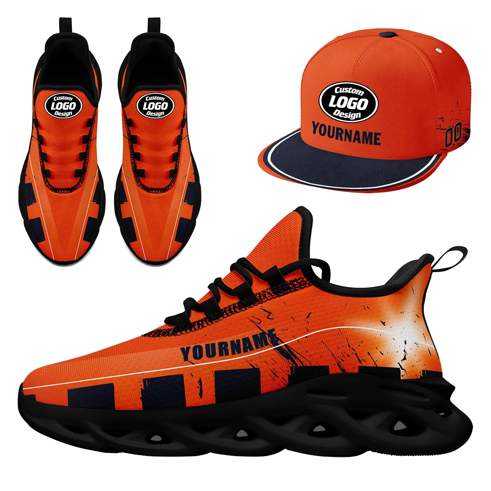 Custom Orange Blue Chicago MaxSoul Shoes and Hat Combo Offer Personalized Combo ZH-D020264-7