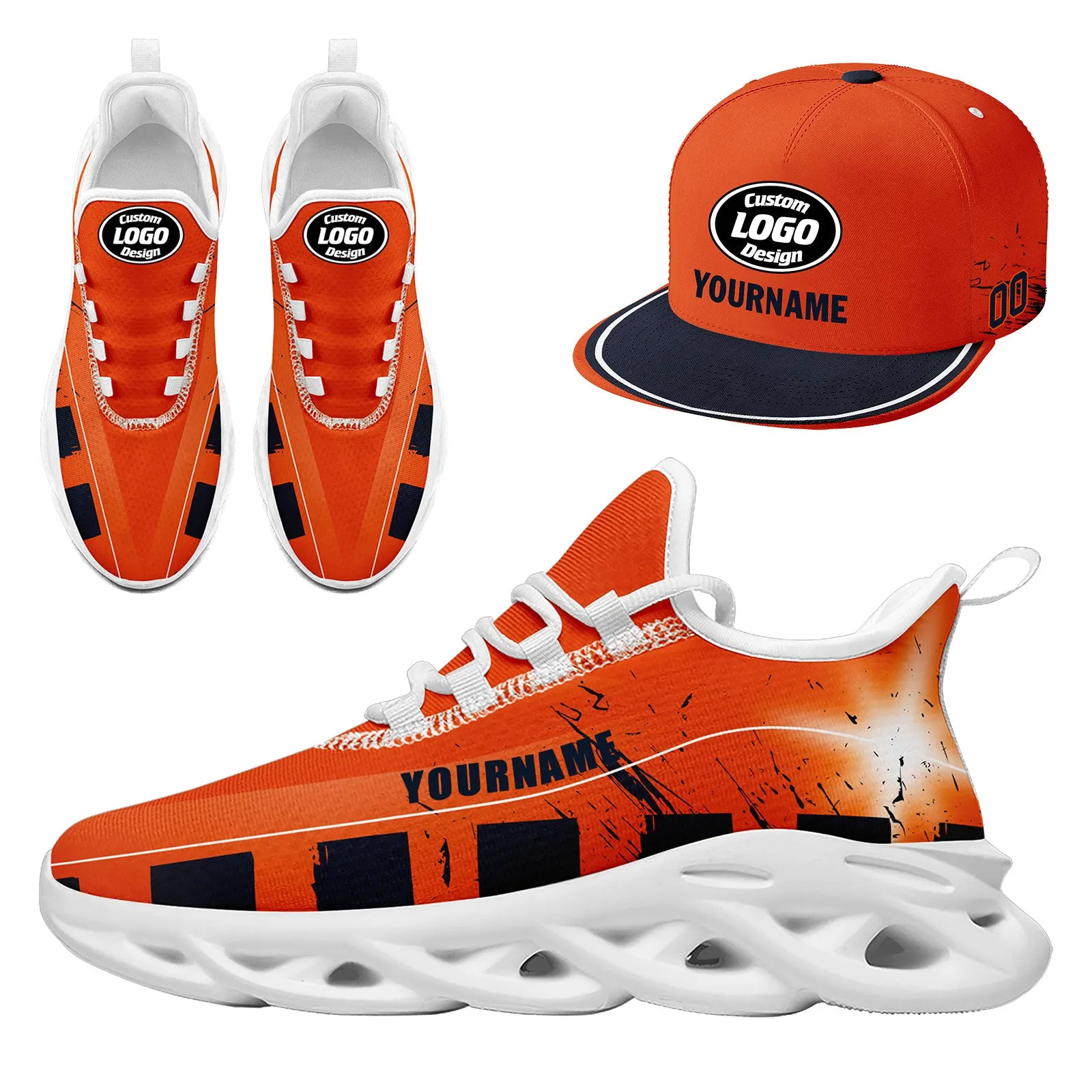 Custom Orange Blue Chicago MaxSoul Shoes and Hat Combo Offer Personalized Combo ZH-D020264-7