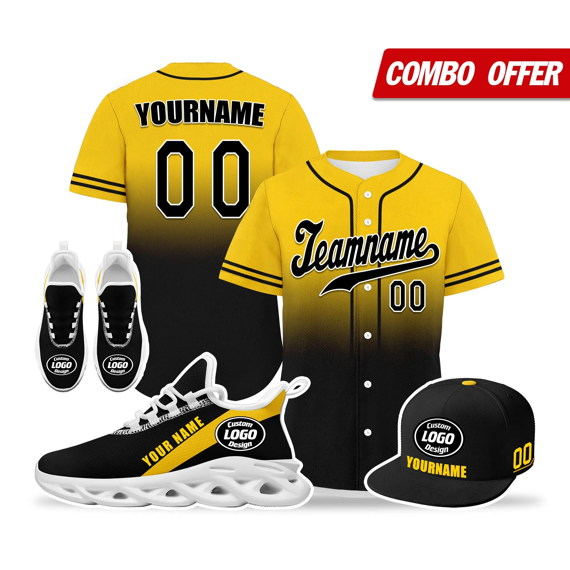 Custom Yellow Black Jersey MaxSoul Shoes and Hat Combo Offer Personalized ZH-bd0b007e-c