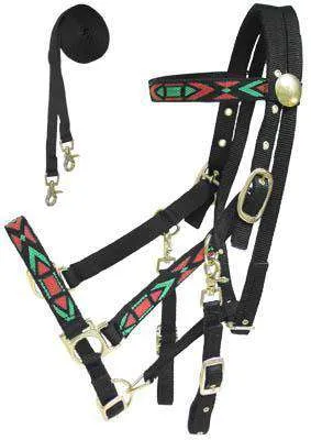 Derby Padded Nylon Halter Bridle Combo with Reins Aztec Overlay