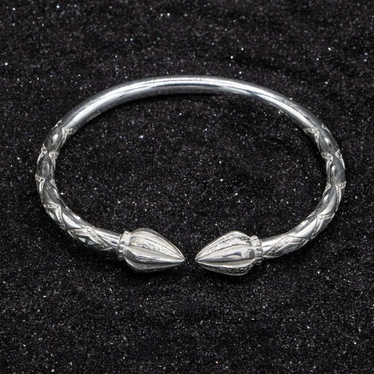 Extra Heavy Cocoa Pod Bangle with Diamante Pattern