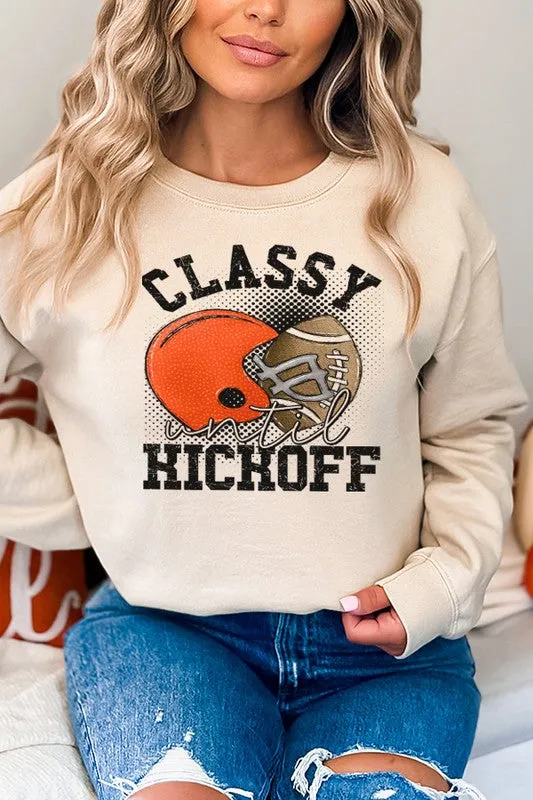 *Fall Orange Helmet Classy Until Kickoff Sweatshirt