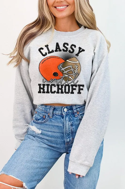 *Fall Orange Helmet Classy Until Kickoff Sweatshirt