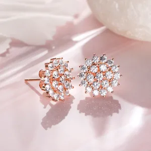 Fleur de Luxe Rose Gold-Plated Floral CZ 925 Sterling Silver Earrings