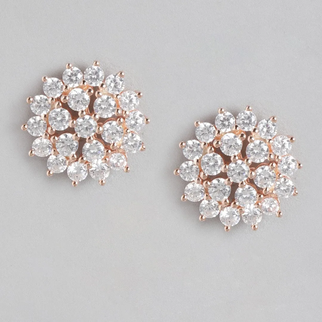 Fleur de Luxe Rose Gold-Plated Floral CZ 925 Sterling Silver Earrings