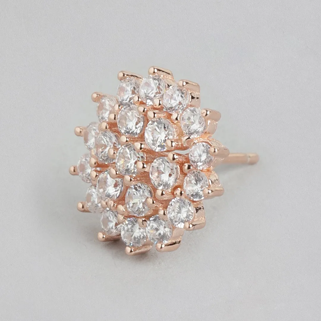 Fleur de Luxe Rose Gold-Plated Floral CZ 925 Sterling Silver Earrings