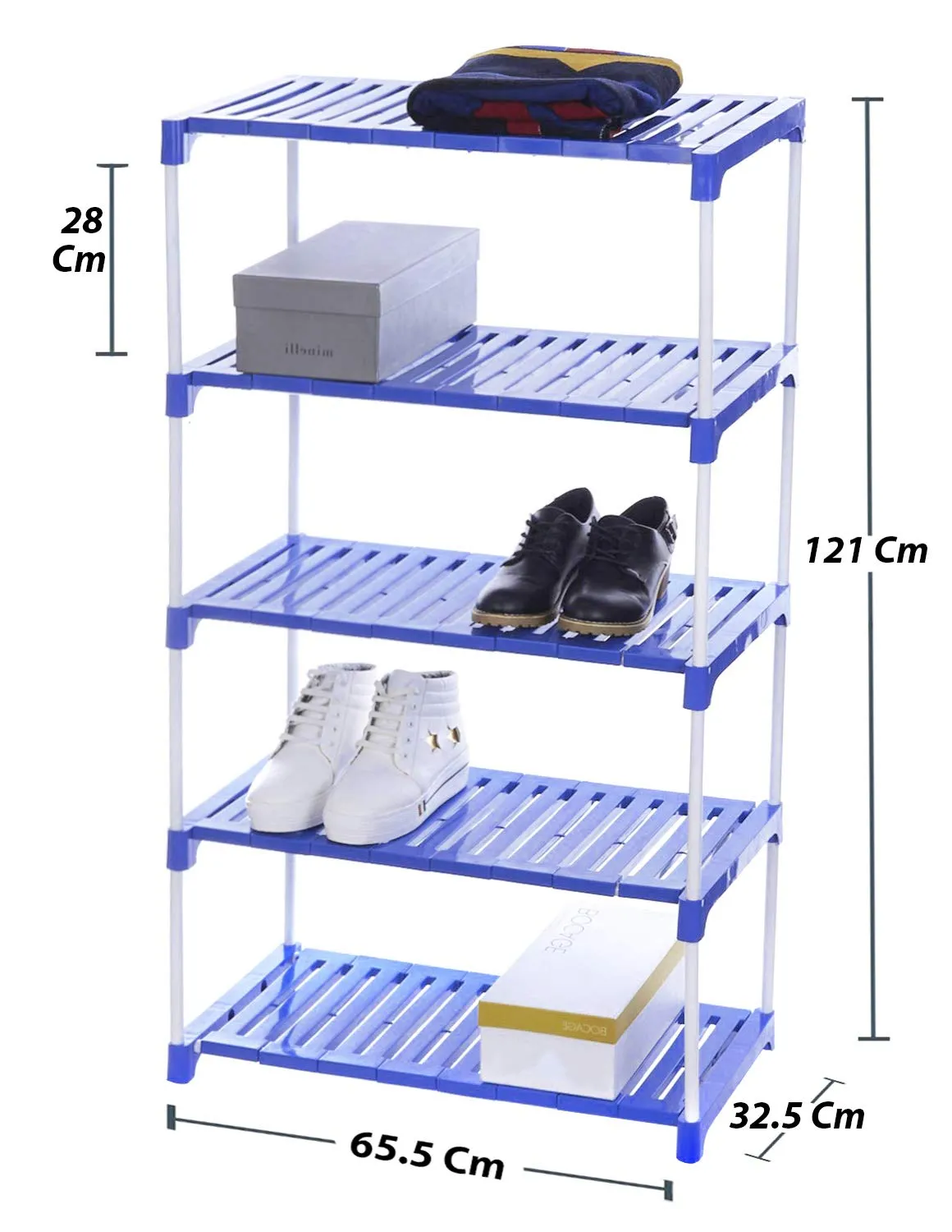 FLIPZON 5 Step Strong Foster Rack Organizer for Shoe/Clothes/Books | Need to Be Assemble - DIY | Metal & Plastic | Blue & white