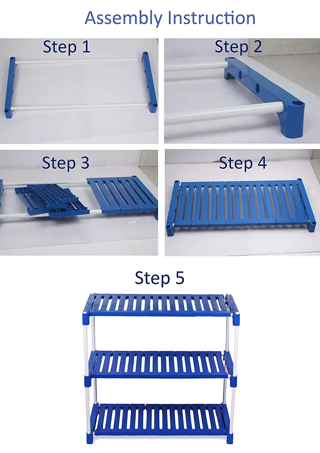 FLIPZON 5 Step Strong Foster Rack Organizer for Shoe/Clothes/Books | Need to Be Assemble - DIY | Metal & Plastic | Blue & white