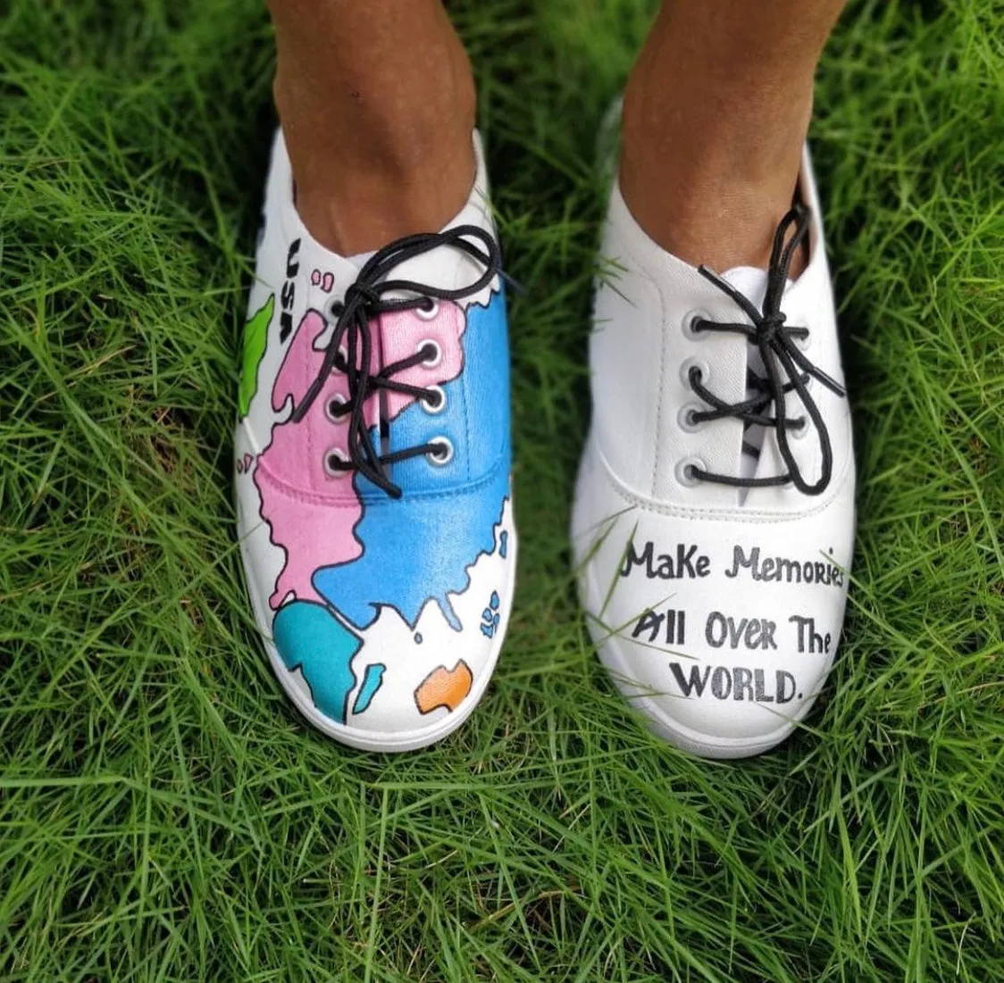 Funky N Trendy hand painted water resistant MAKE MEMORIES ALL OVER THE WORLD casual shoes