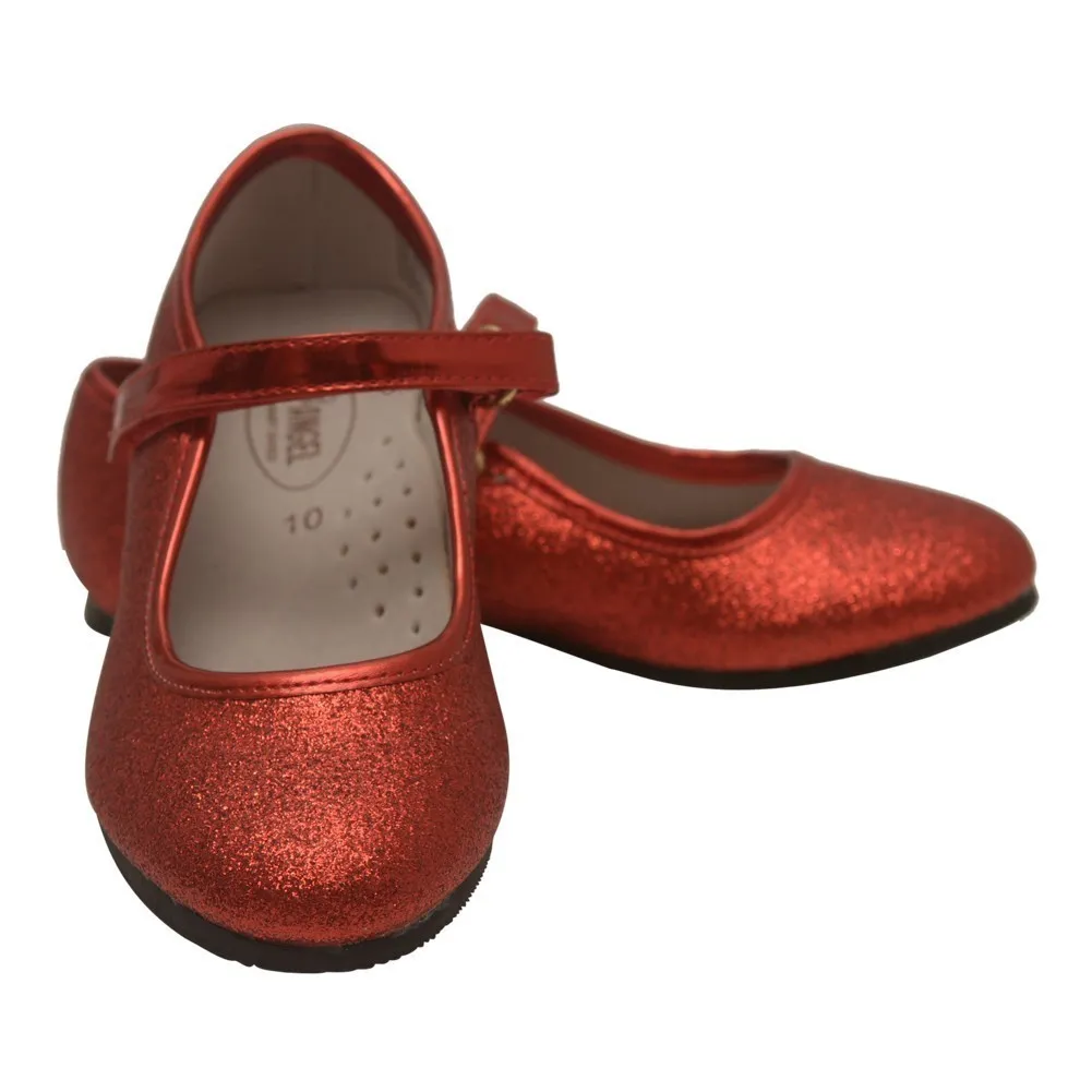 Girls Red Hook and Loop Ankle Strap Glitter Flats 7 Toddler-4 Kids