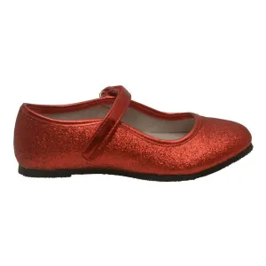 Girls Red Hook and Loop Ankle Strap Glitter Flats 7 Toddler-4 Kids