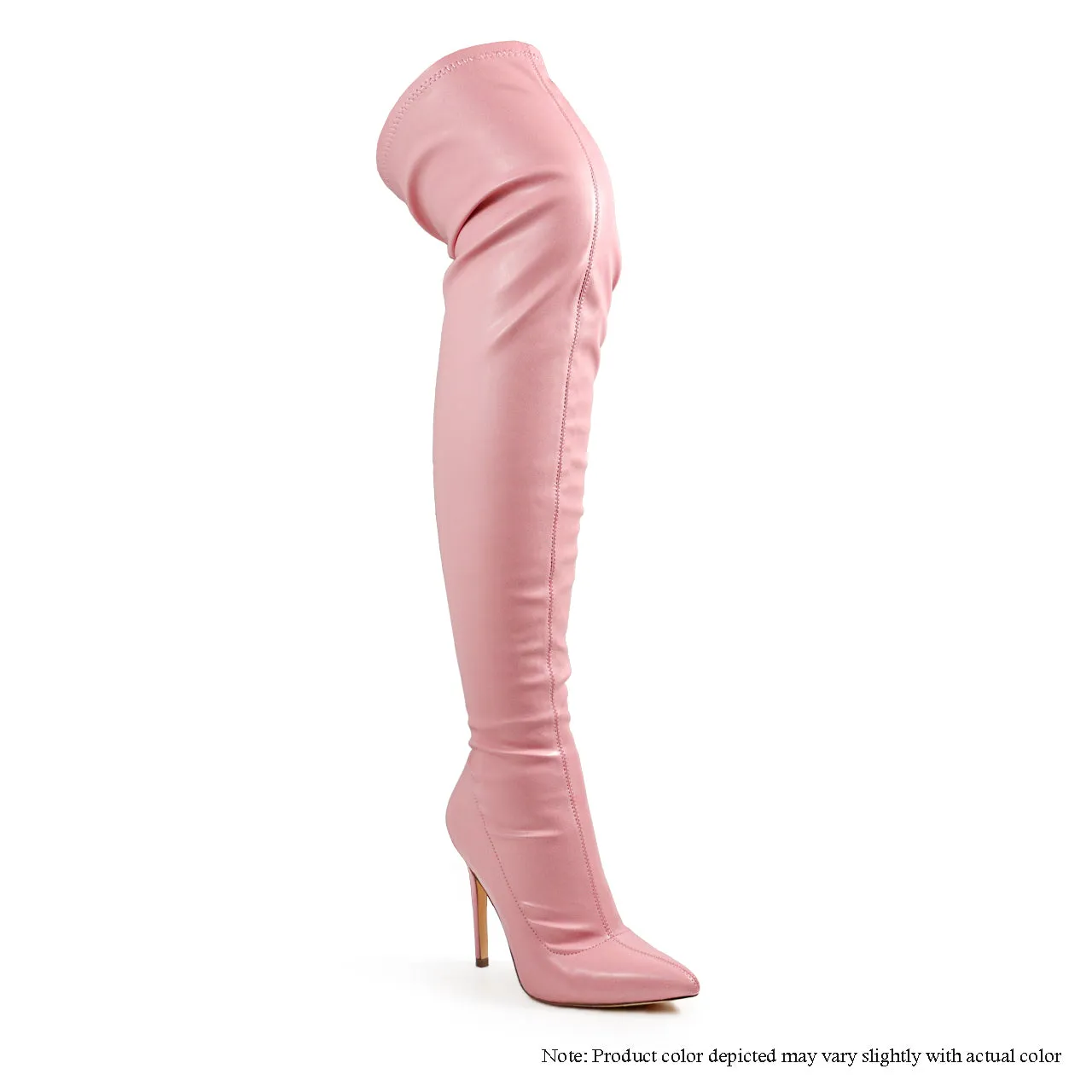 GISELE-7 STRETCHY KNEE-HIGH POINTY TOE BOOT-PINK