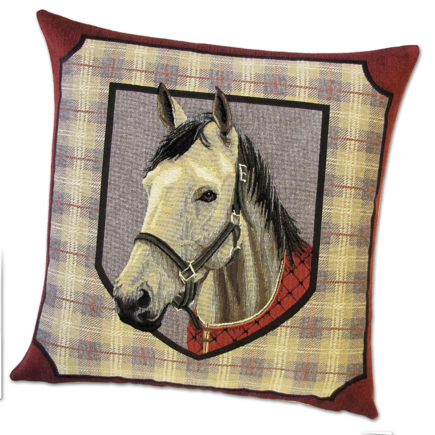 Grey Horse Tartan Tapestry Pillow