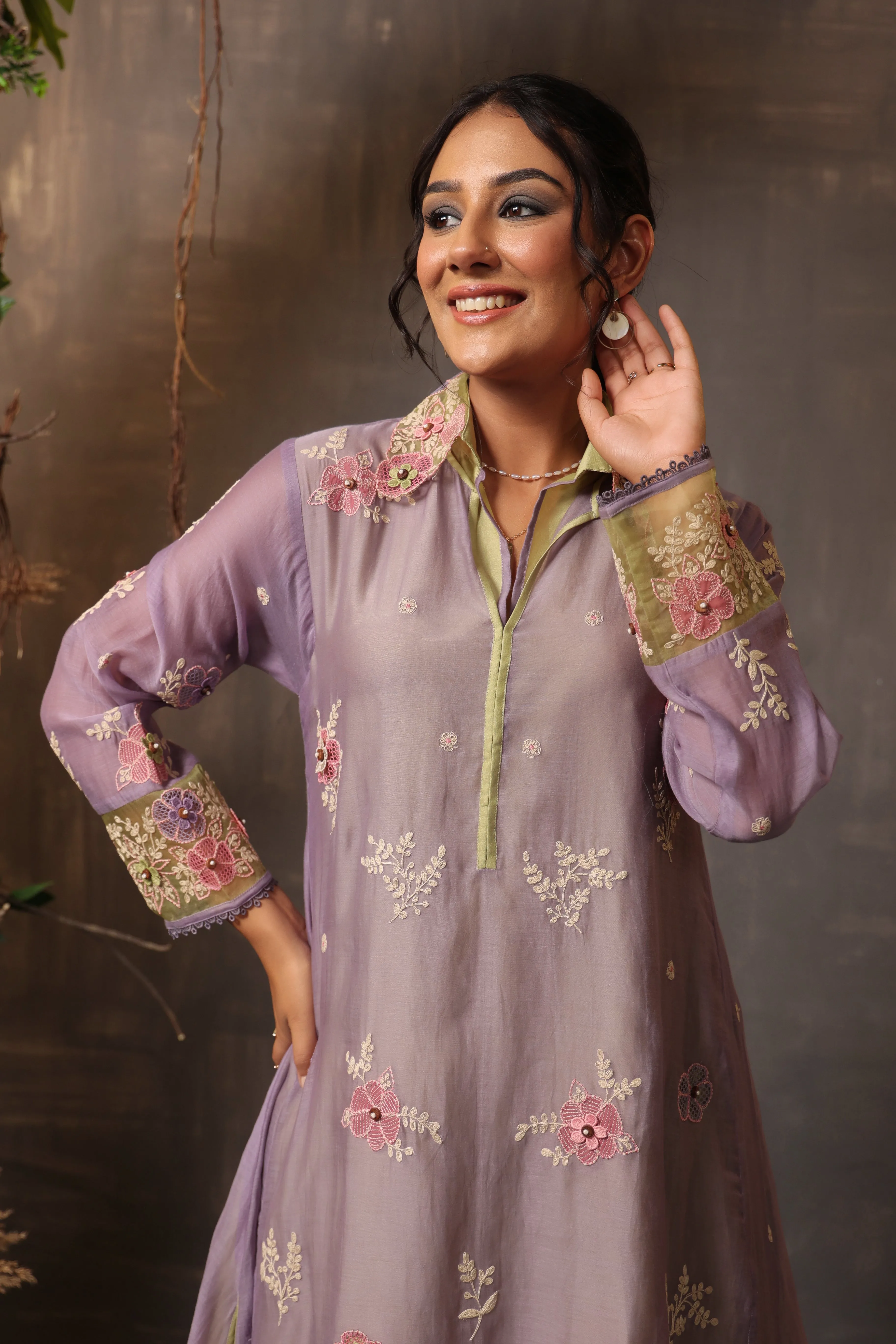 Gulshan Layered Heavy Kurta Lilac And Sea Green