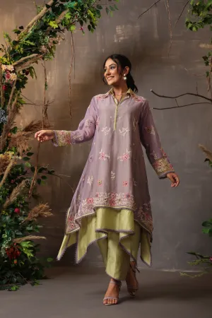 Gulshan Layered Heavy Kurta Lilac And Sea Green