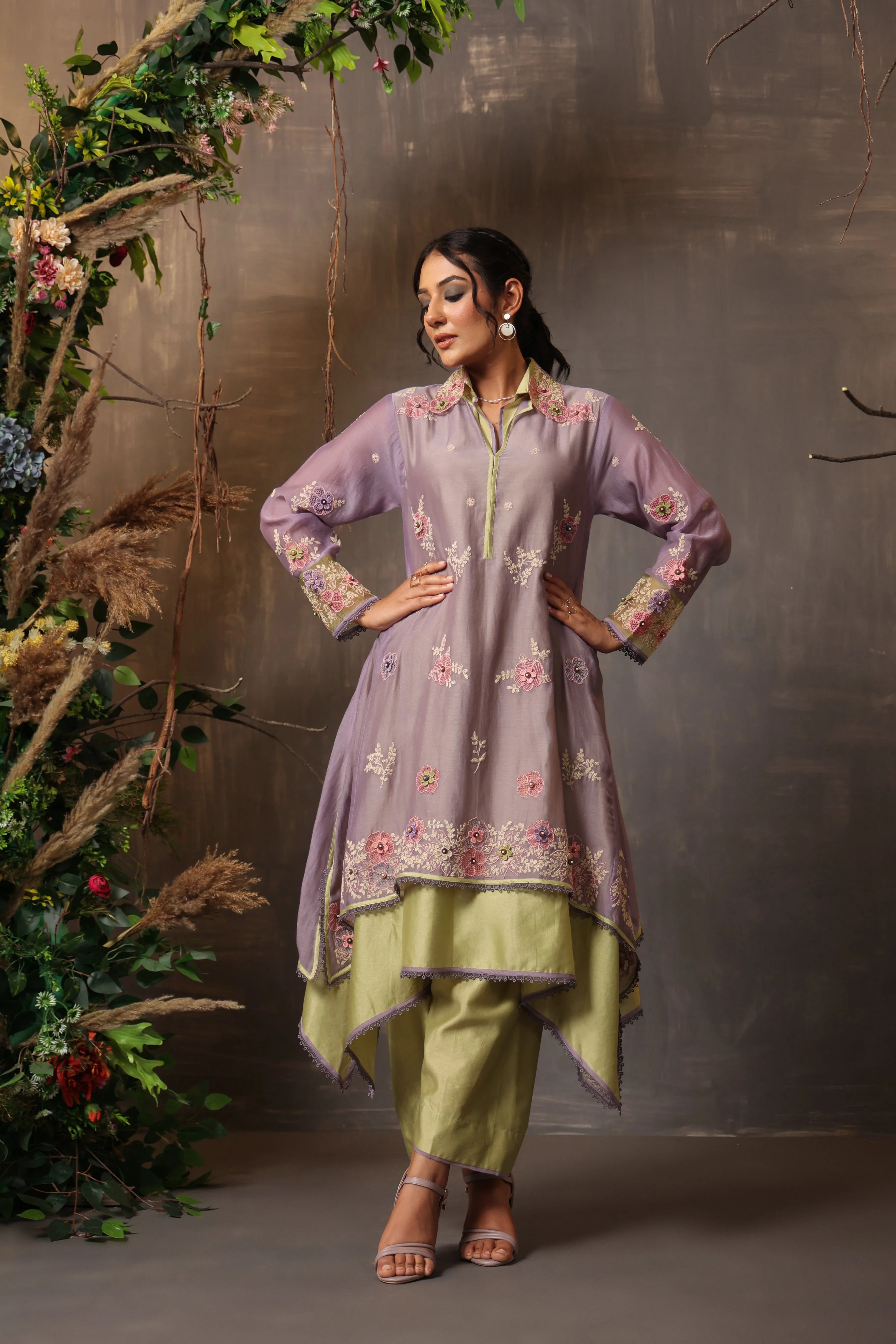 Gulshan Layered Heavy Kurta Lilac And Sea Green