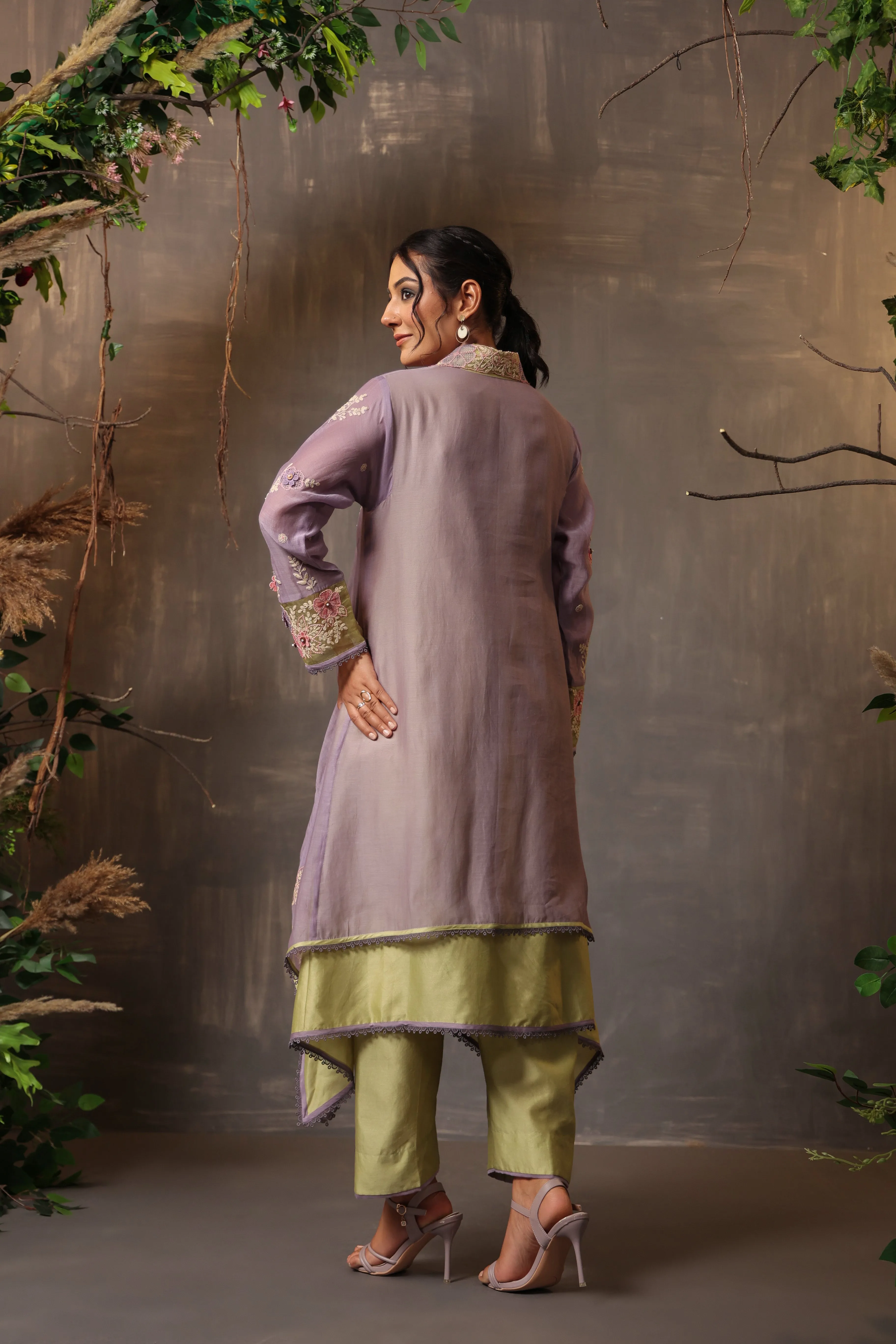 Gulshan Layered Heavy Kurta Lilac And Sea Green