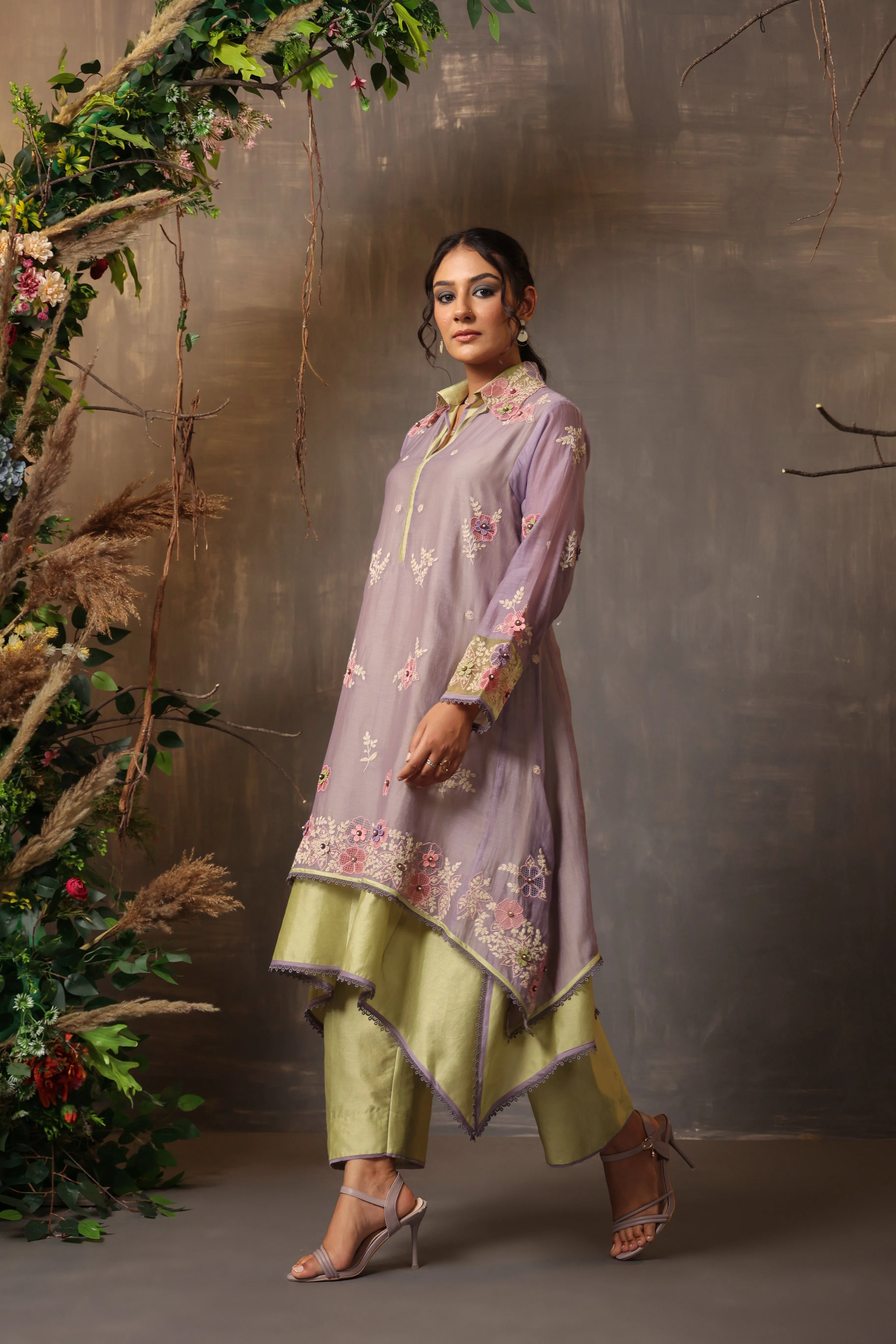 Gulshan Layered Heavy Kurta Lilac And Sea Green