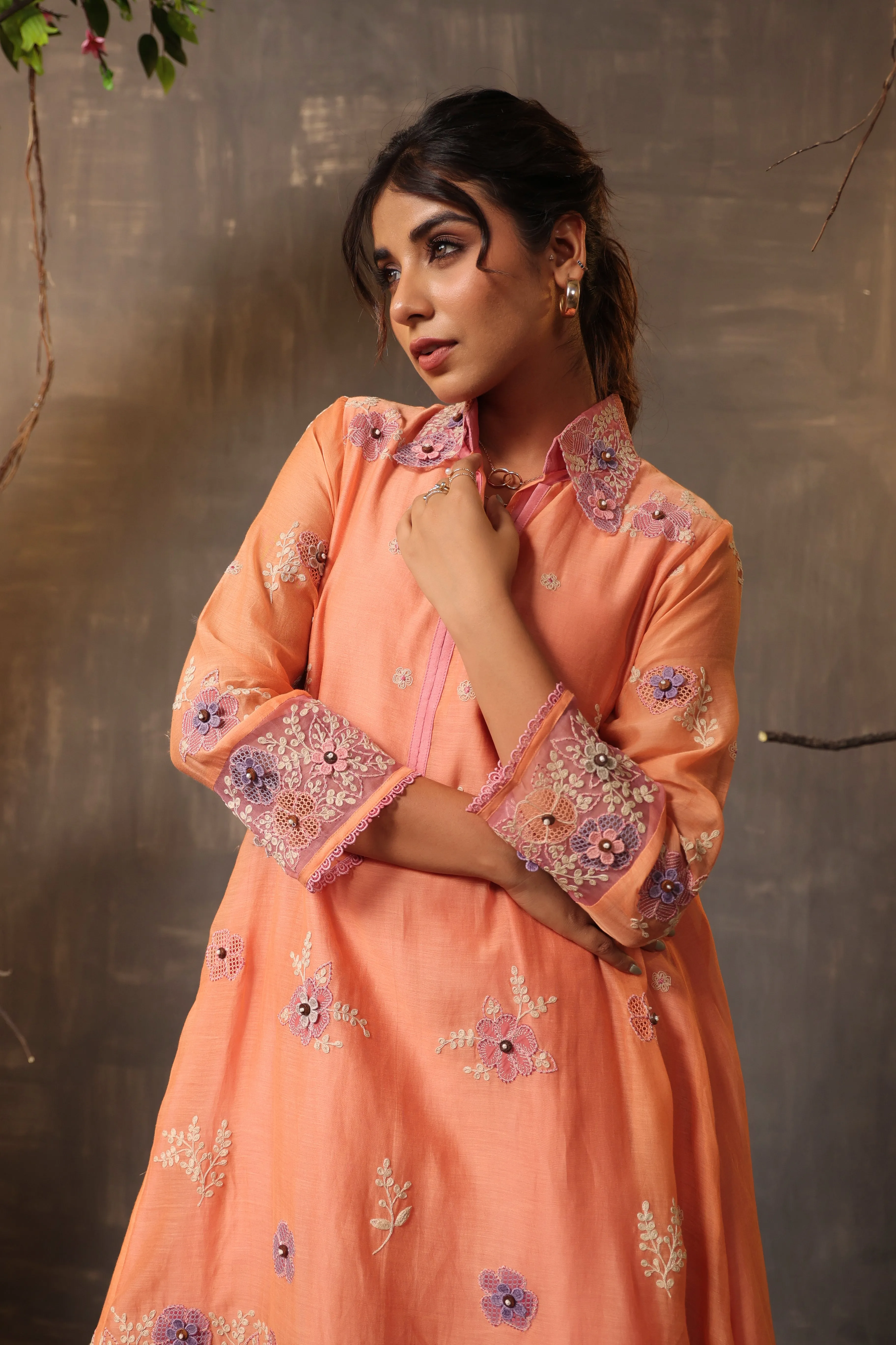 Gulshan Layered Heavy Kurta Peach And Pink