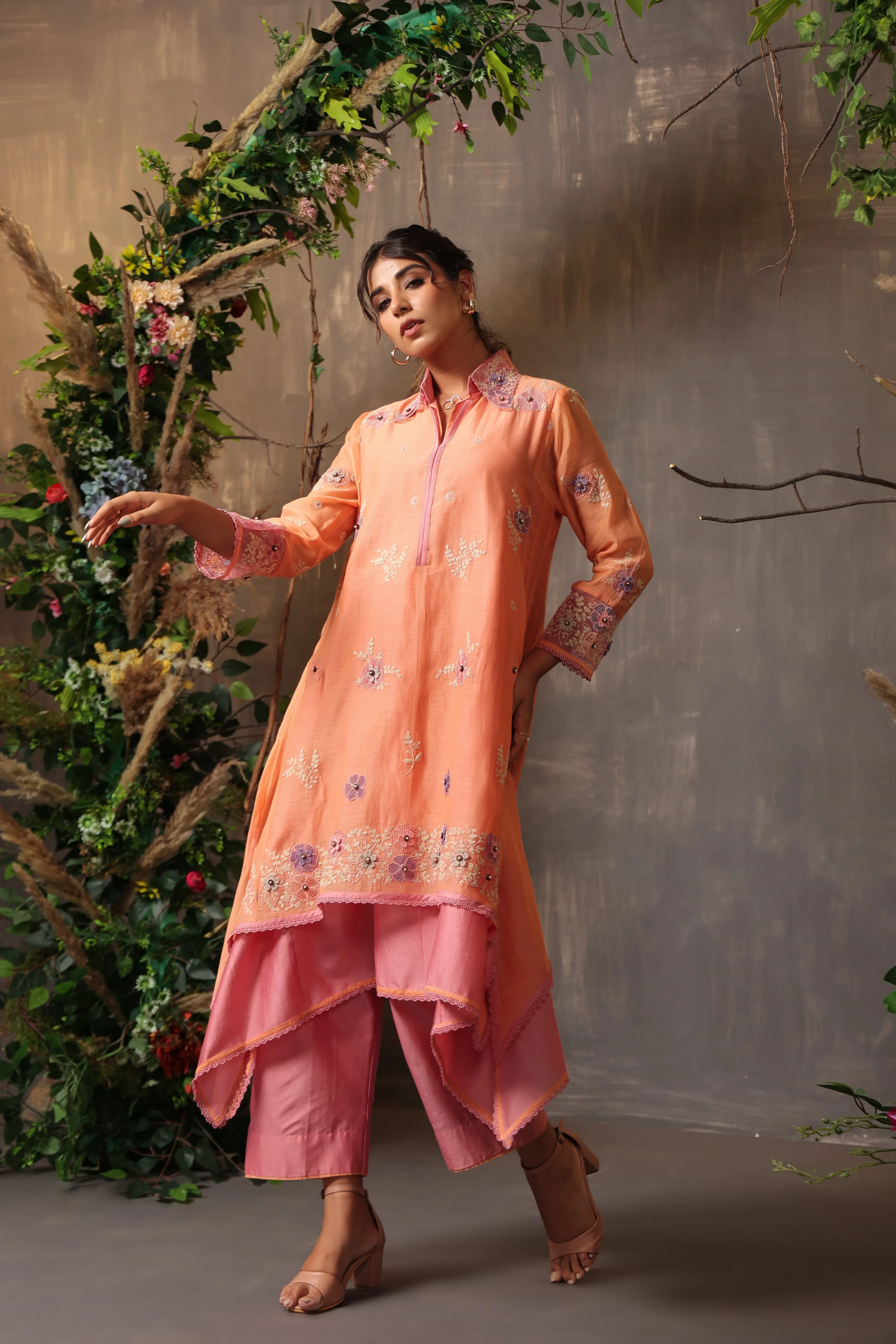 Gulshan Layered Heavy Kurta Peach And Pink