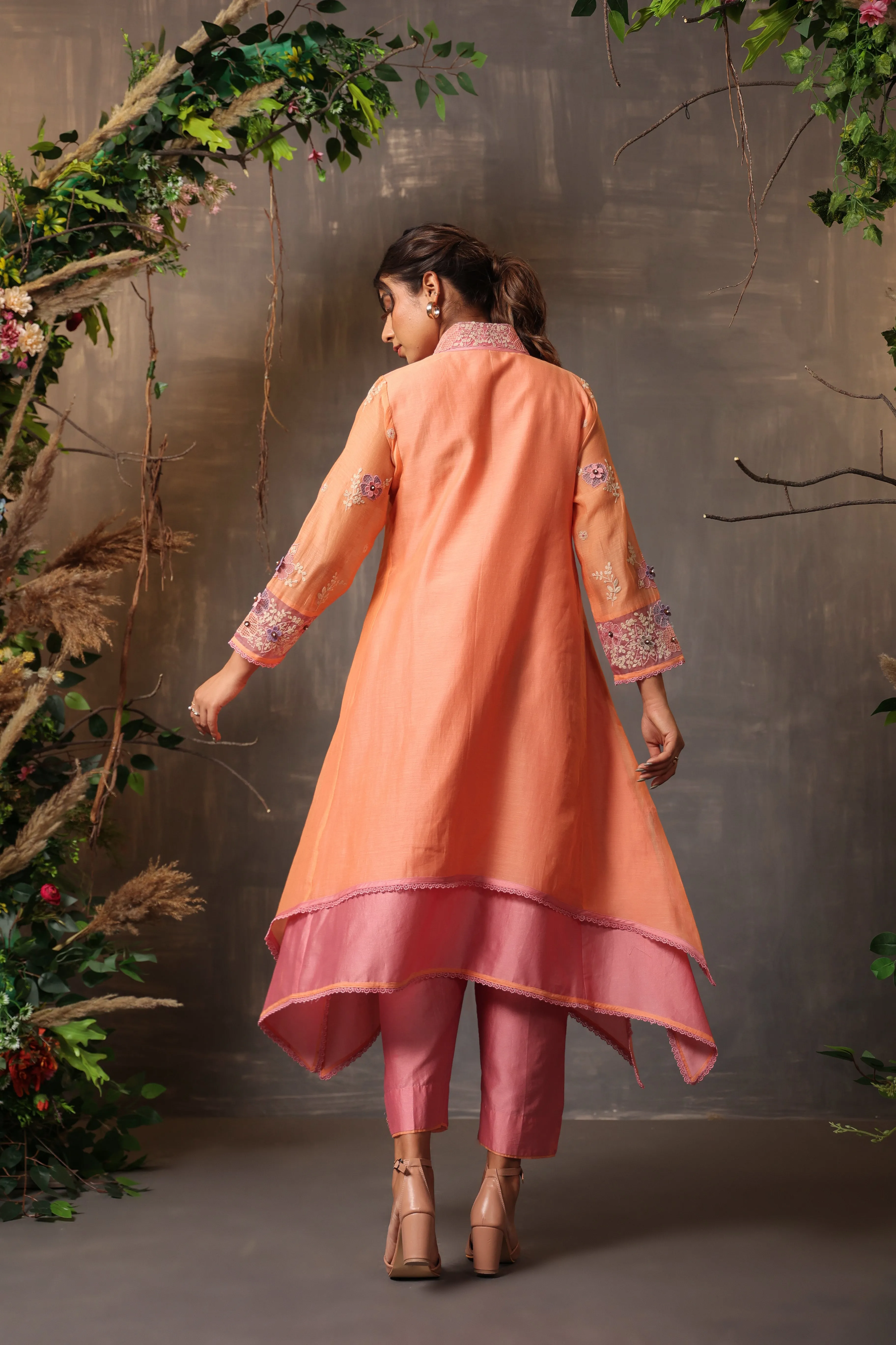 Gulshan Layered Heavy Kurta Peach And Pink