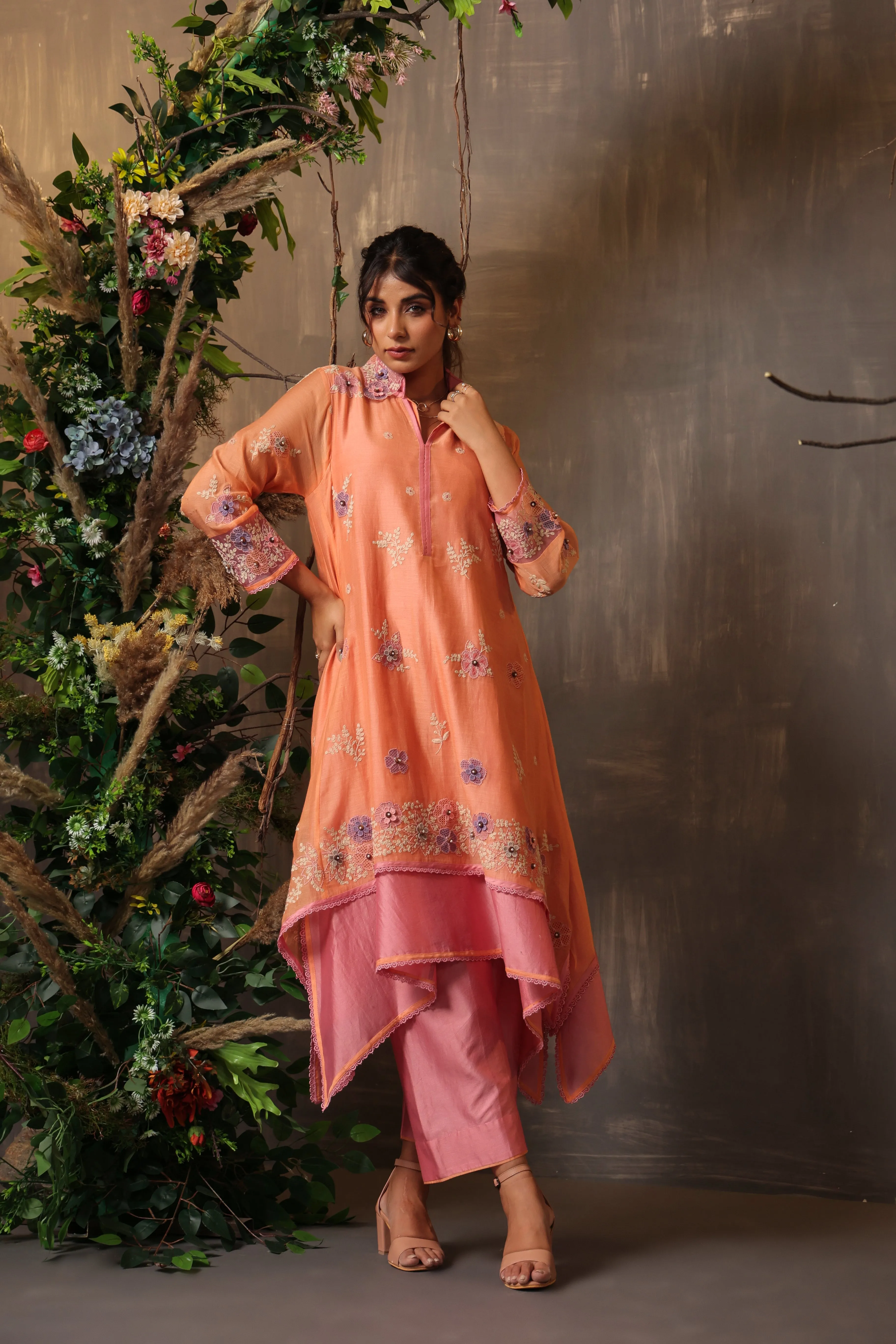 Gulshan Layered Heavy Kurta Peach And Pink